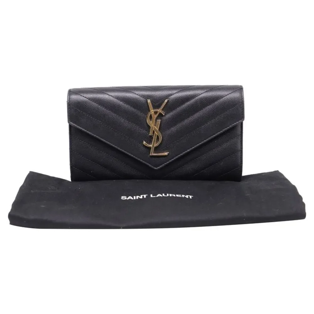 Saint Lauren Large Cassandre Quilted Flap Wallet in Black Lamb Leather - Picture 8 of 10